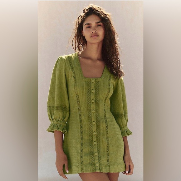 Free People Dresses & Skirts - Free People Jules Mini Shift Dress NWT Color Golden Lime